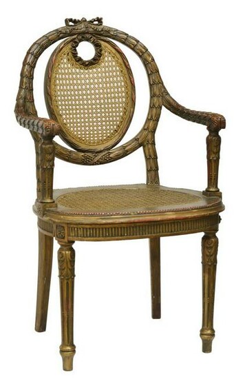 LOUIS XVI STYLE GILTWOOD CANE FAUTEUIL