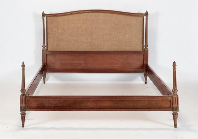 LOUIS XVI STYLE UPHOLSTERED QUEEN WIDTH BED C.1940