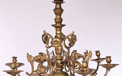 LUSTRE HOLLANDAIS en bronze à 8 lumières à déflecteur amovible monté à clavettes. Ep.XVIIIè. H.78...