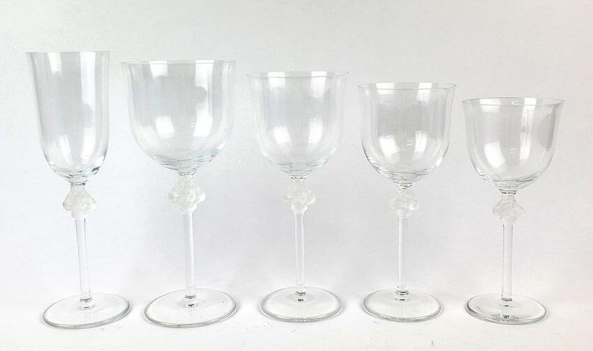 Lalique 65 Pc. Figural Wine Glasses Set