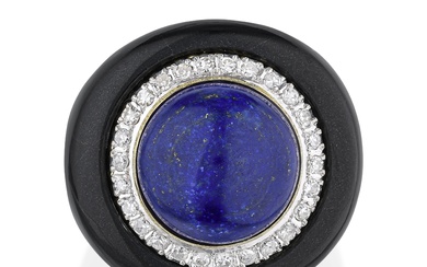 Lapis Lazuli Diamond and Black Jade Cocktail Ring