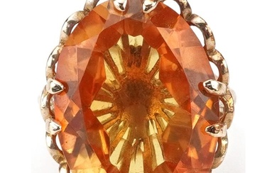 Large 9ct gold orange sapphire ring, the sapphire approximat...