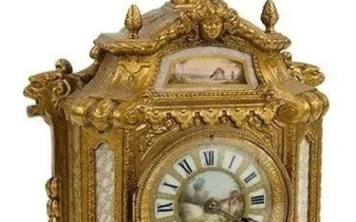Large Antique French Medaille De Gilt Bronze Enamel Mantel Clock