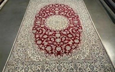 Large Authentic Persian Nain Handmade Silk and wool Floral Rug Signed by Weaver Habibian