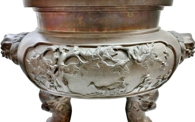 Large Chinese Ming To Qing Bronze 27 Inch Footed Censer Jardiniere Antique 1 Of 4 Examples In Sale