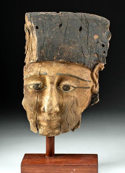 Large Egyptian Late Dynastic Cedar Sarcophagus Mask