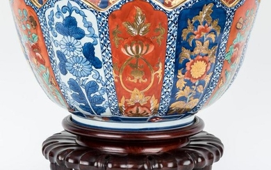 Large Japanese Imari Porcelain Punch Bowl, Scalloped
