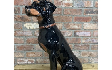 Large Mid Century Italian ceramic Doberman dog figurine, mar...
