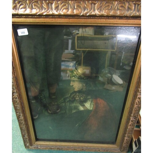 Large heavy gilt framed prints of a knight with shield and l...
