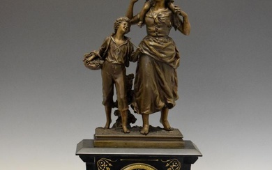 Late 19th Century French black slate and bronzed spelter...