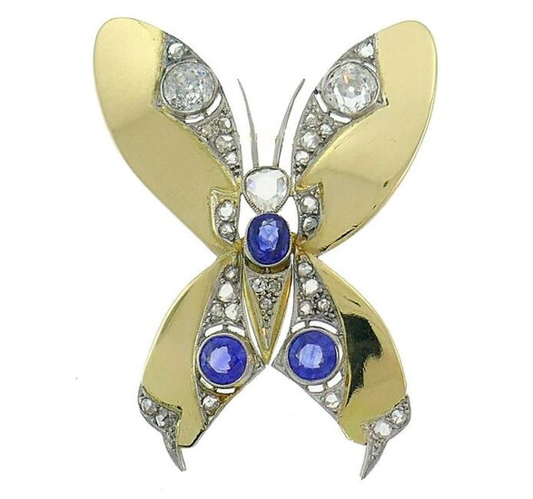 Late Victorian Gold BUTTERFLY BROOCH CLIP with Diamond