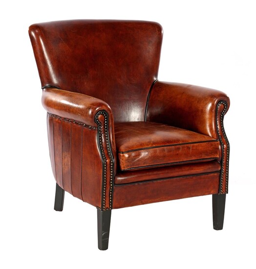 (-), Leather armchair with black edges and copper...