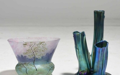 Legras Vase with Steuben Blue Aurene Vase