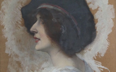 Léon HORNECKER (1864-1924) Portrait de femme de profil Grand dessin à la gouache sur papier...