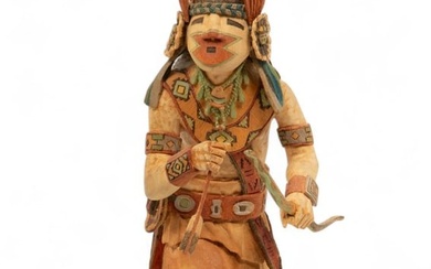 Leon L. Dallas (American, Hopi) Hand Painted Carved Cottonwood Kachina Ca. 1990, "Comanche", H 13" W