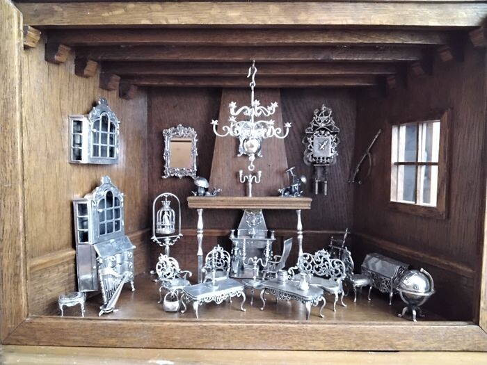 Living Room with an Interior in Silver (30) - Silver and Wood - Second half 20th century