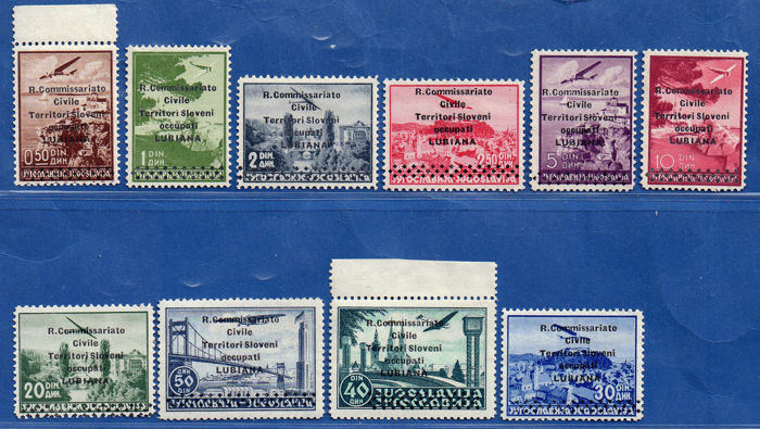 Ljubljana 1941 - Occupations - airmail complete set of 10 overprinted values - edition of 700 - - Sassone N. S.10