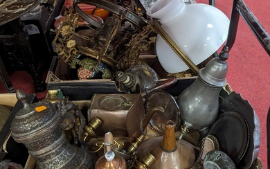 Lot details Two boxes of mixed metalware, to include an...