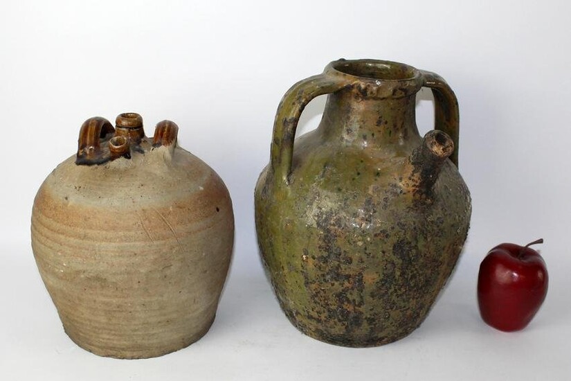 Lot of 2 Antique French terra cotta jugs