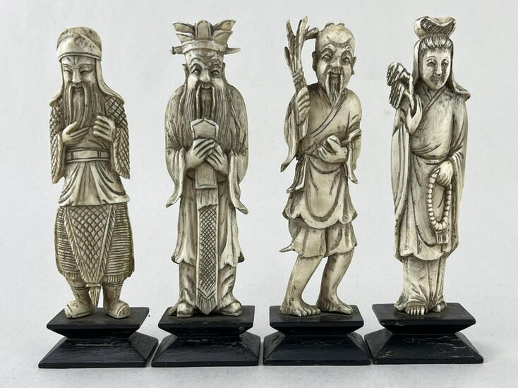 Lot of 4 Chinese Bone Carved Figures, Immortals