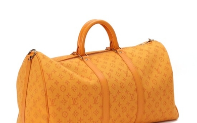 Louis Vuitton: A "Limited Edition Keepall Bandouliere 50" of orange monogram denim, yellow leather trimmings and gold tone hardware. – Bruun Rasmussen Auctioneers of Fine Art