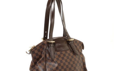NOT SOLD. Louis Vuitton: A "Verona" bag of brown Damier Ebene coated canvas with one...