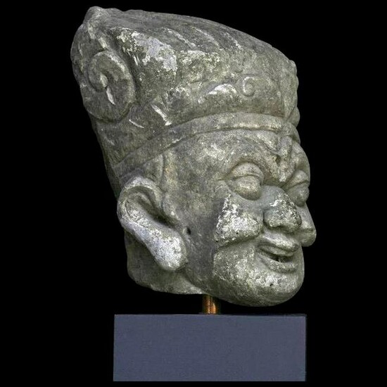 Lovely large Chinese stonehead of a laughing deity