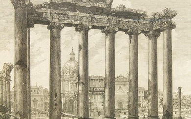 Luigi Rossini, Italian 1790-1857- Veduta dell interno del Tempio della Concordia nel foro Romano, 1823; etching, 50 x 62 cm