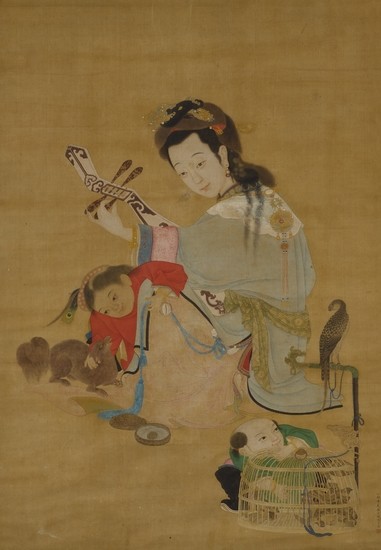 MAID PLAYING PIPA, Attributed to Chen Ruyan