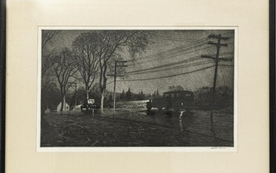 MARTIN LEWIS, DRYPOINT, WET NIGHT, ROUTE 6