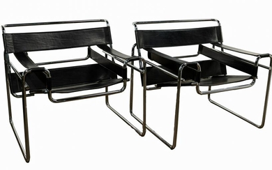 MCM Chrome and Leather Wassily Style Chairs