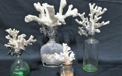 MIXED LOT OF FOUR CORAL TOP DECORATIVE BOTTLES
