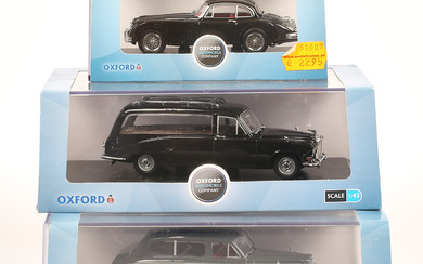 MODEL CARS, 3 pcs, metal/resin, among others Daimler DS420 Hearse, Oxford Models, scale 1:43.