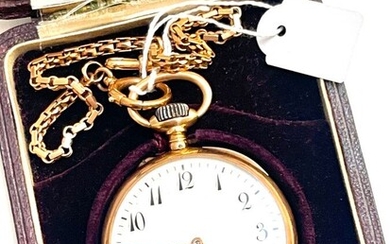 MONTRE de poche or (intérieur or) et chaine de montre or poids brut 97 g...