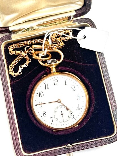 MONTRE de poche or (intérieur or) et chaine de montre or poids brut 97 g...