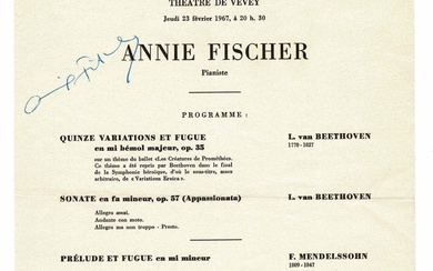 MUSIC - FISCHER Annie (1914 - 1995) - Printed concert program signed