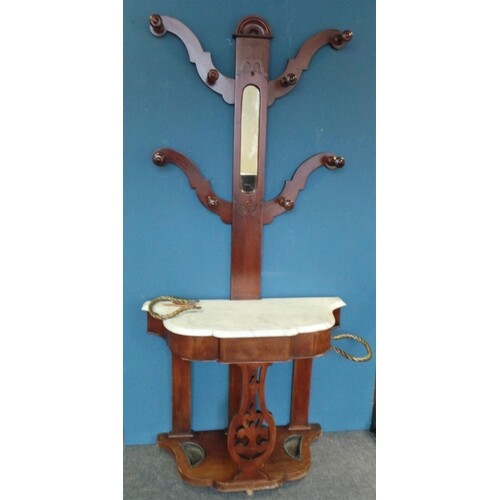 Marble Top Mahogany Hat and Coat Stand