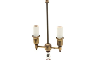 Marble and Brass Student Double Arm Lamp, Mid-20th C