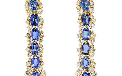Marina B. 18K Yellow Gold Diamond And Sapphire Drop Earrings