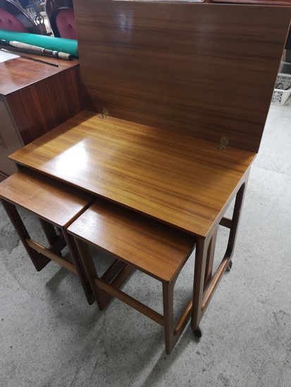McIntosh Kirkcaldy teak nest of table with fold over games t...