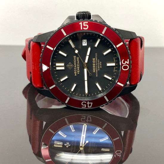 Meccaniche Veneziane - Automatic Diver Watch Nereide 3.0 Red Black PVD EXTRA Rubber Strap - 1202012 - Men - BRAND NEW