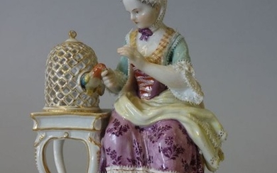 Meissen Porcelain Figurine Touch, Girl & Bird Cage