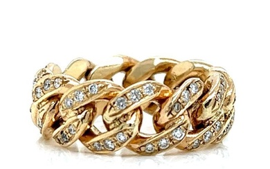 Mens 14K Yellow Gold Cuban Link Diamond Ring