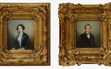 Mid 19th Century British School. A pair of portrait miniatures c.1840