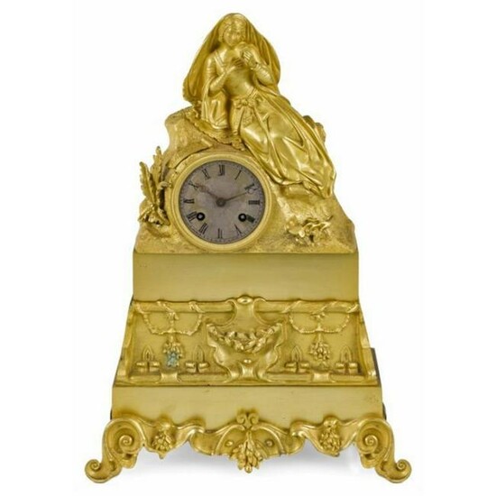 Mid 19thc French Gilt Bronze Figural Mantel Clock