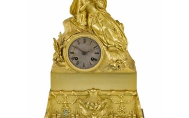 Mid 19thc French Gilt Bronze Figural Mantel Clock