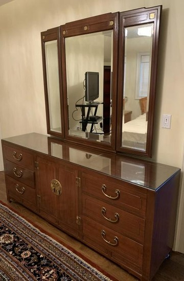 Mid Century Asian Style Dresser & Mirror