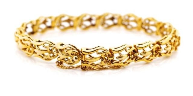 Mid century 9ct yellow gold bracelet with open scroll work l...