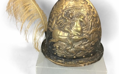 Milanese Repousse Brass Parade Helmet