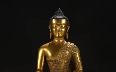 Ming Dynasty, finely cast copper-based gilded statue of Acala